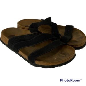 Birkenstock Black Two-Strap Sandals with Cork Footbed